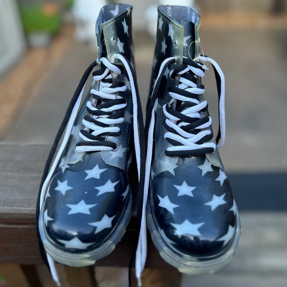 Air Underground Black and White Star Combat boots size 10 - Picture 7 of 7